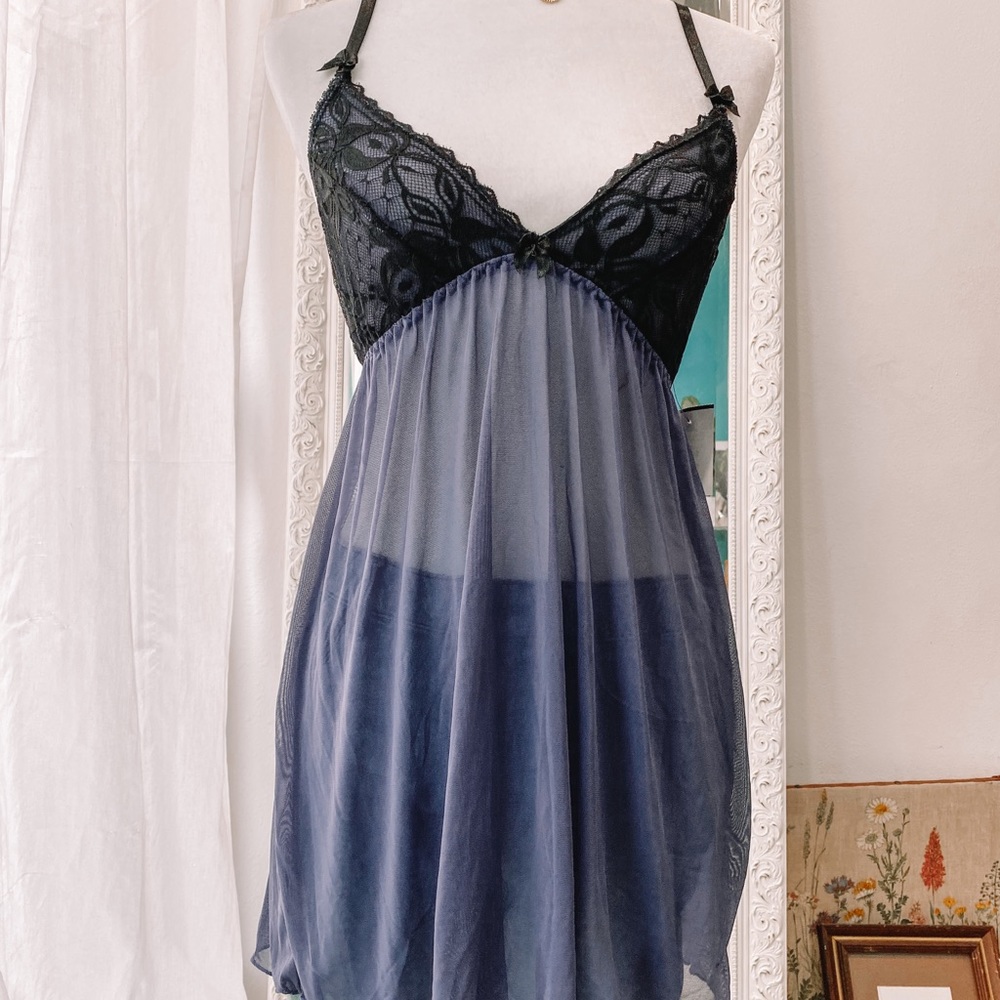 Sheer Blue Slip with Black Lace
